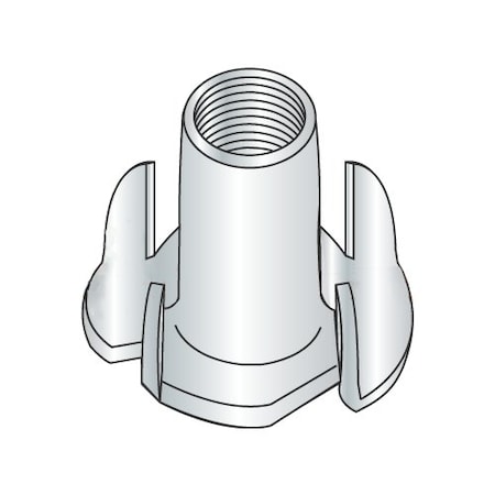 T-Nut, 4 Prongs, #10-32, Steel, Zinc Plated, 7/16 In Barrel Ht, 2000 PK